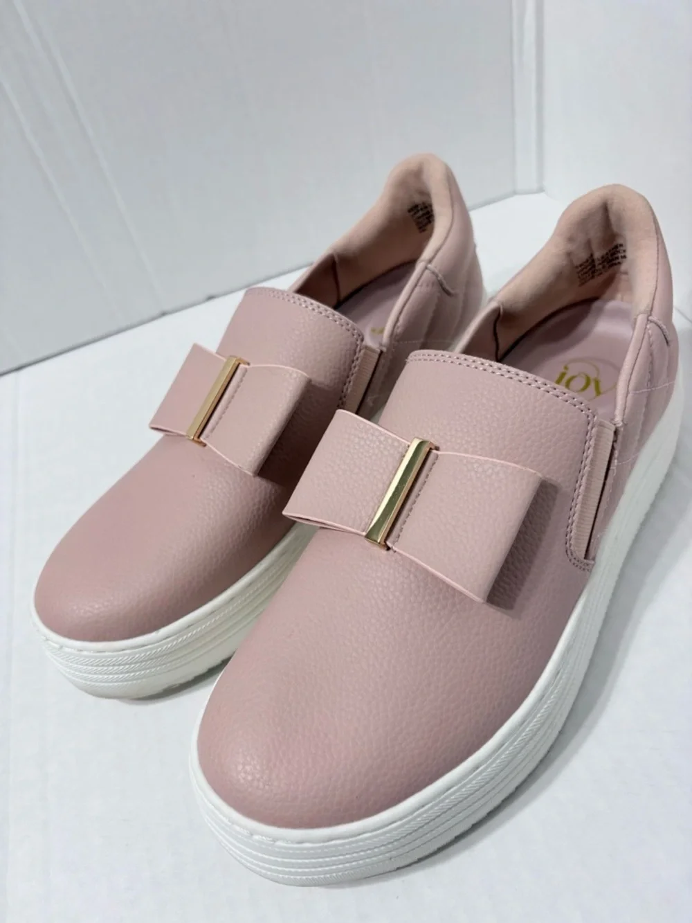 Joy Luxe Bow Slip-on Leather Platform Sneakers Blush Pink   Orthotic Insoles 8